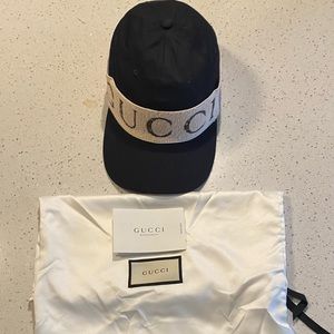 Gucci Black Logo Linen Baseball Cap Size Large